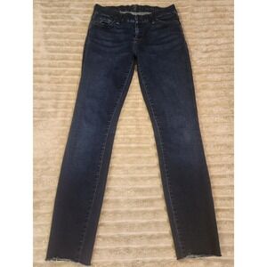 7 For All Mankind The Skinny Dark Wash Distressed Raw Hem Jeans Women's Size 26